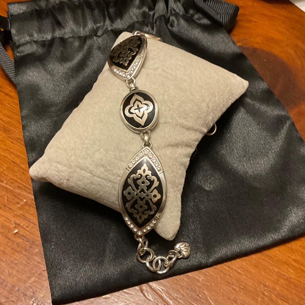 Brighton Silver Plated and Black Medallion with Crystal accents Bracelet